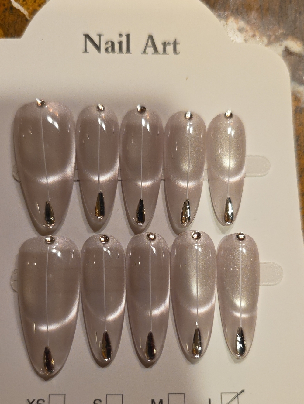 Nail Art Press-On Nails - Pearl Silver Accent Set Size Large